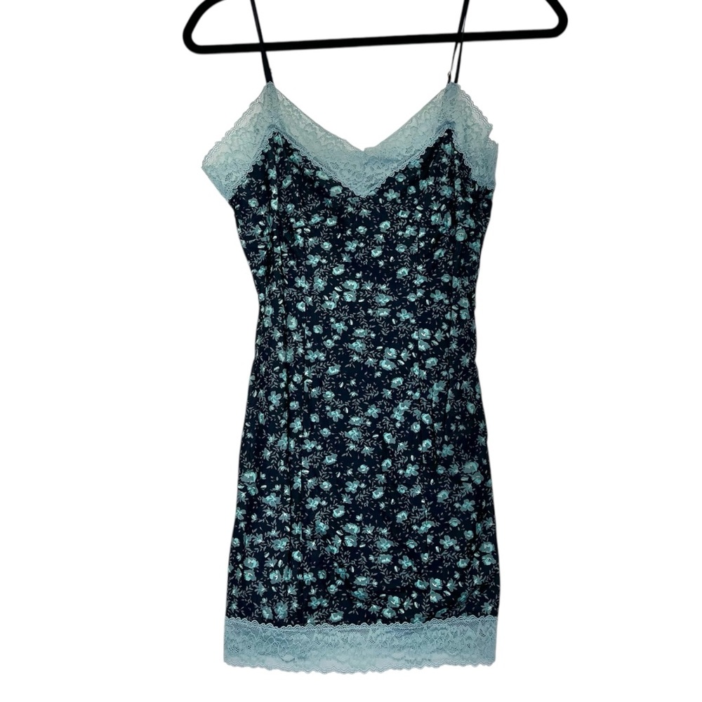 Free People No Secrets Black and Teal Floral Lace Slip Dress Size XS Bodycon